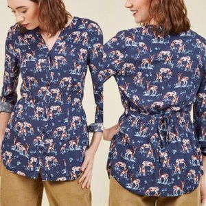 Modcloth Trusty Travel Deer Print Button Up Top